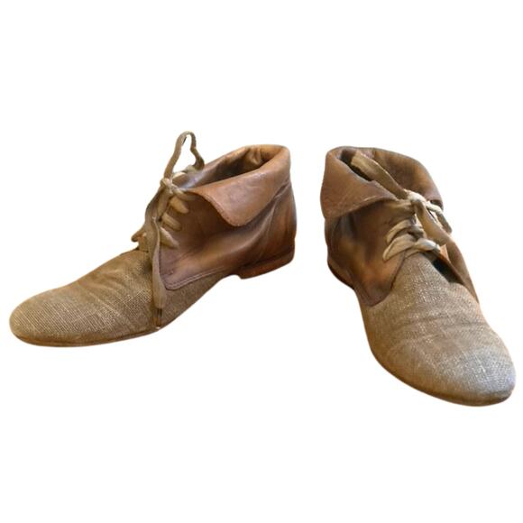 Hudson Distressed Leather and Linen Ankle Boots - Size 38 - Rustic Boho Style - Picture 7 of 8